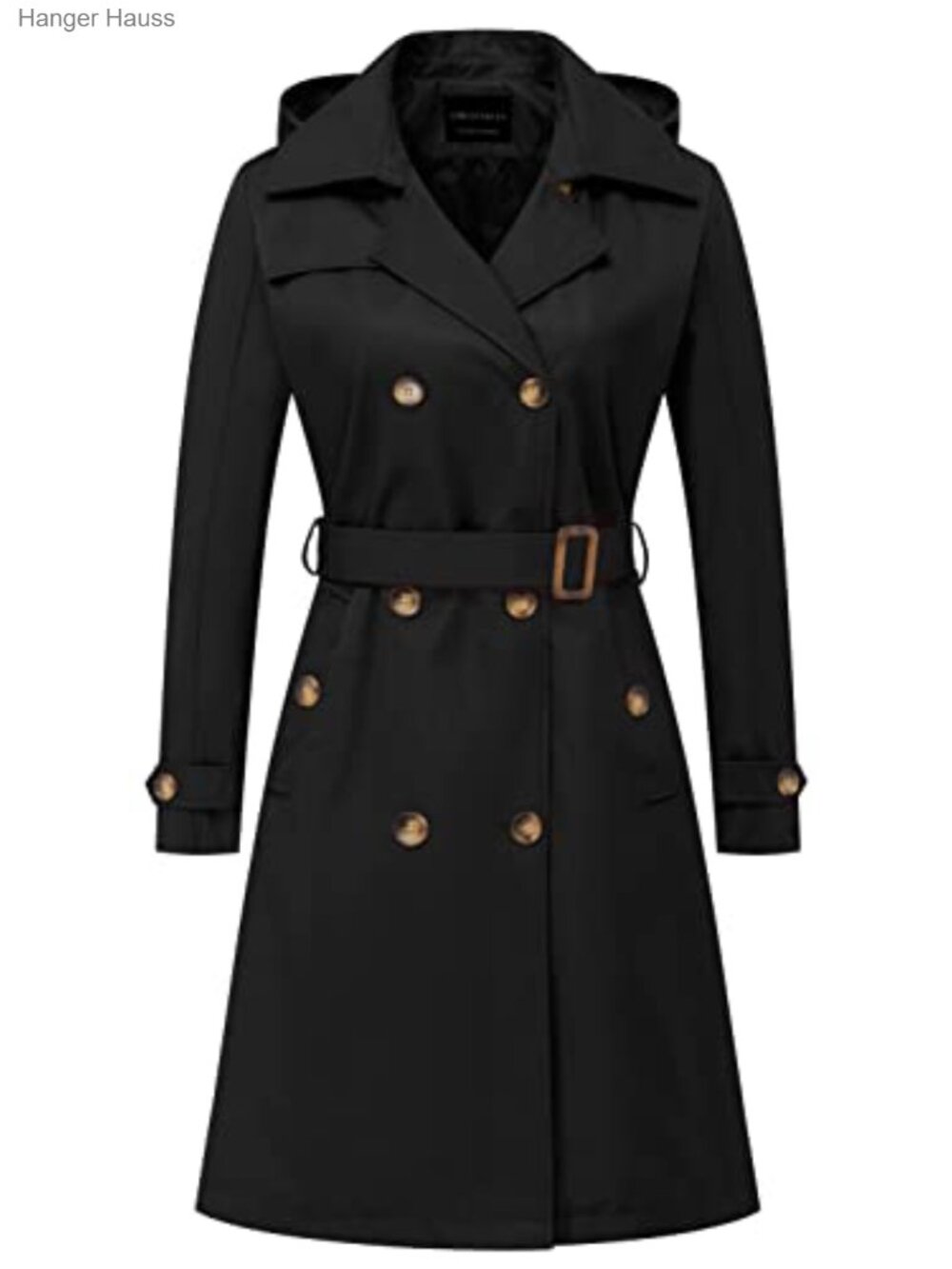 Women's Long Double-Breasted Trench Coat Belted Water Resistant with Detachable